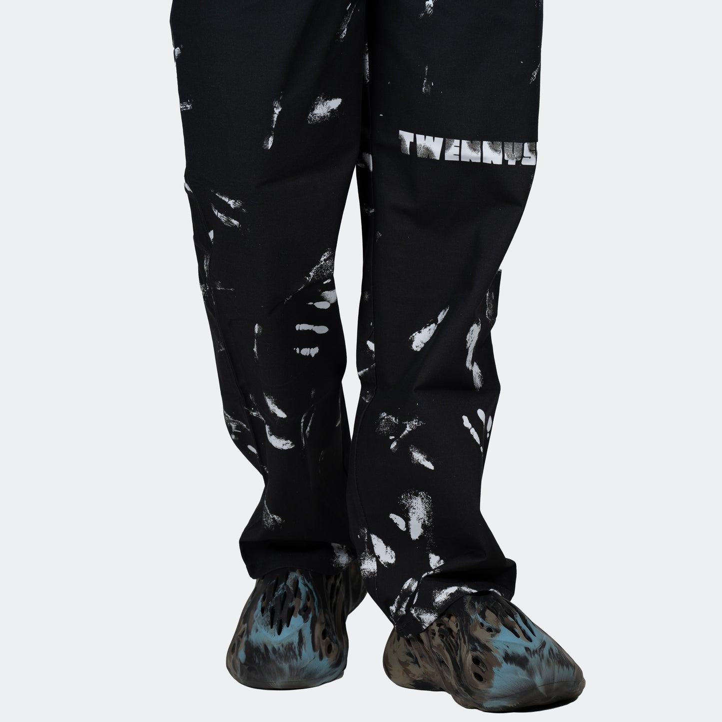 Hand Print Cargo Pants - Black