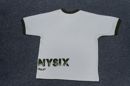 Flat lay of Twennysix XXVI Cotton T-shirt's back side featuring elegant split 'Twennysix' branding.